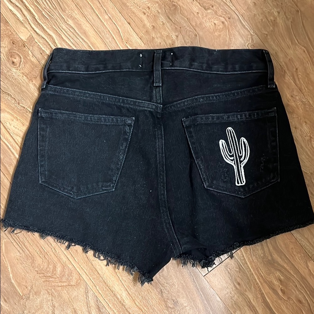 Agolde Parker Short High-Waisted Frayed Hem custom stitching on back